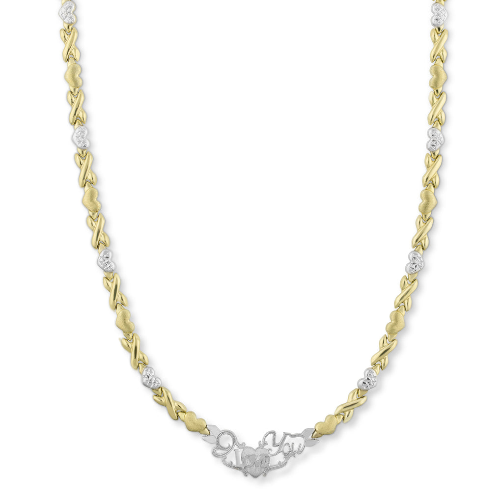 18" Diamond Cut LOVE Hearts and Kisses Stampato Necklace Bonded 1/10th 10k Yellow Gold - karratluxe