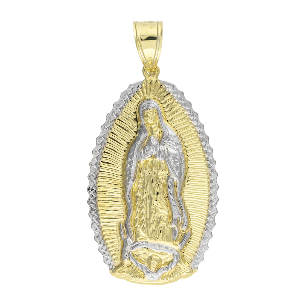 3 1/2" Lady Guadalupe Virgin Mary Medallion Pendant Bonded 1/10th 10k Yellow Gold  - karratluxe