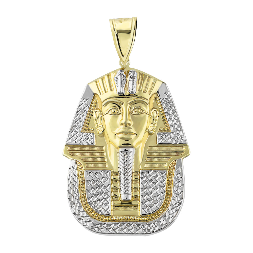 2 3/4" Pharaoh Egyptian King Diamond Cut Pendant Bonded 1/10th 10k Yellow Gold  - karratluxe