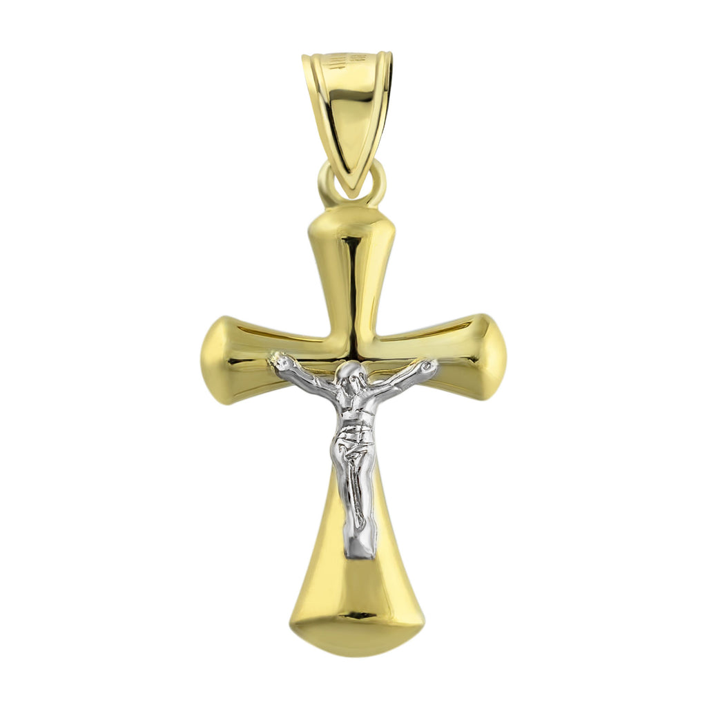 1 3/8 Jesus Crucifix Cross Bonded 1/10th 10k Yellow White Gold - karratluxe