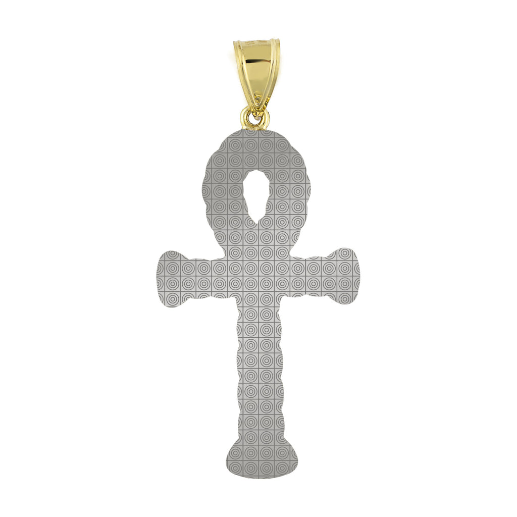 2" Ankh Cross Jesus Pendant Charm Diamond Cut Bonded 1/10th 10k Yellow Gold  - karratluxe