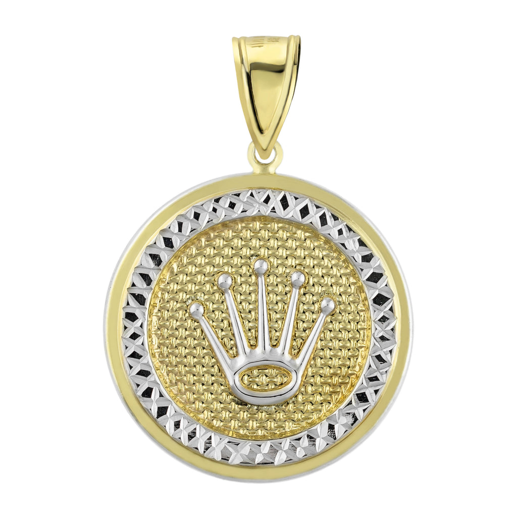 1 3/8" Crown Diamond Cut Round Medallion Pendant Bonded 1/10th 10k Yellow Gold - karratluxe