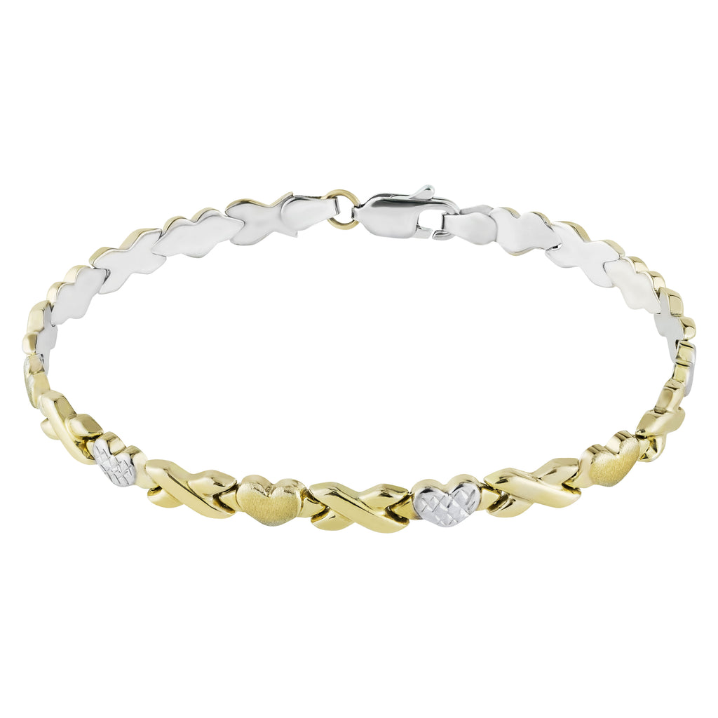 5mm Diamond Cut Hearts and Kisses Stampato Bracelet Bonded 1/10th 10k Yellow Gold XOXO 7.5" - karratluxe