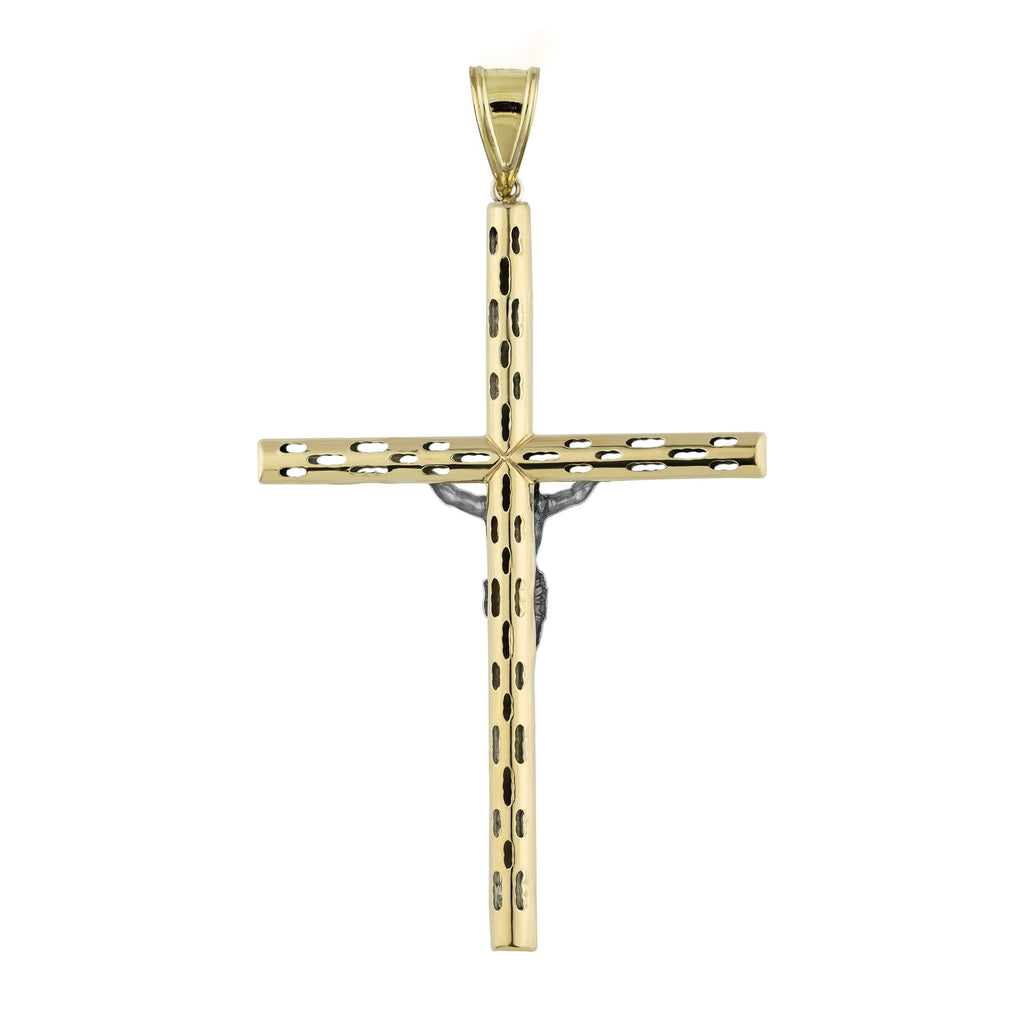 3.75" Huge 3D Cross Jesus Crucifix Pendant Diamond Cut Bonded 1/10th 10k Yellow White Gold  - karratluxe