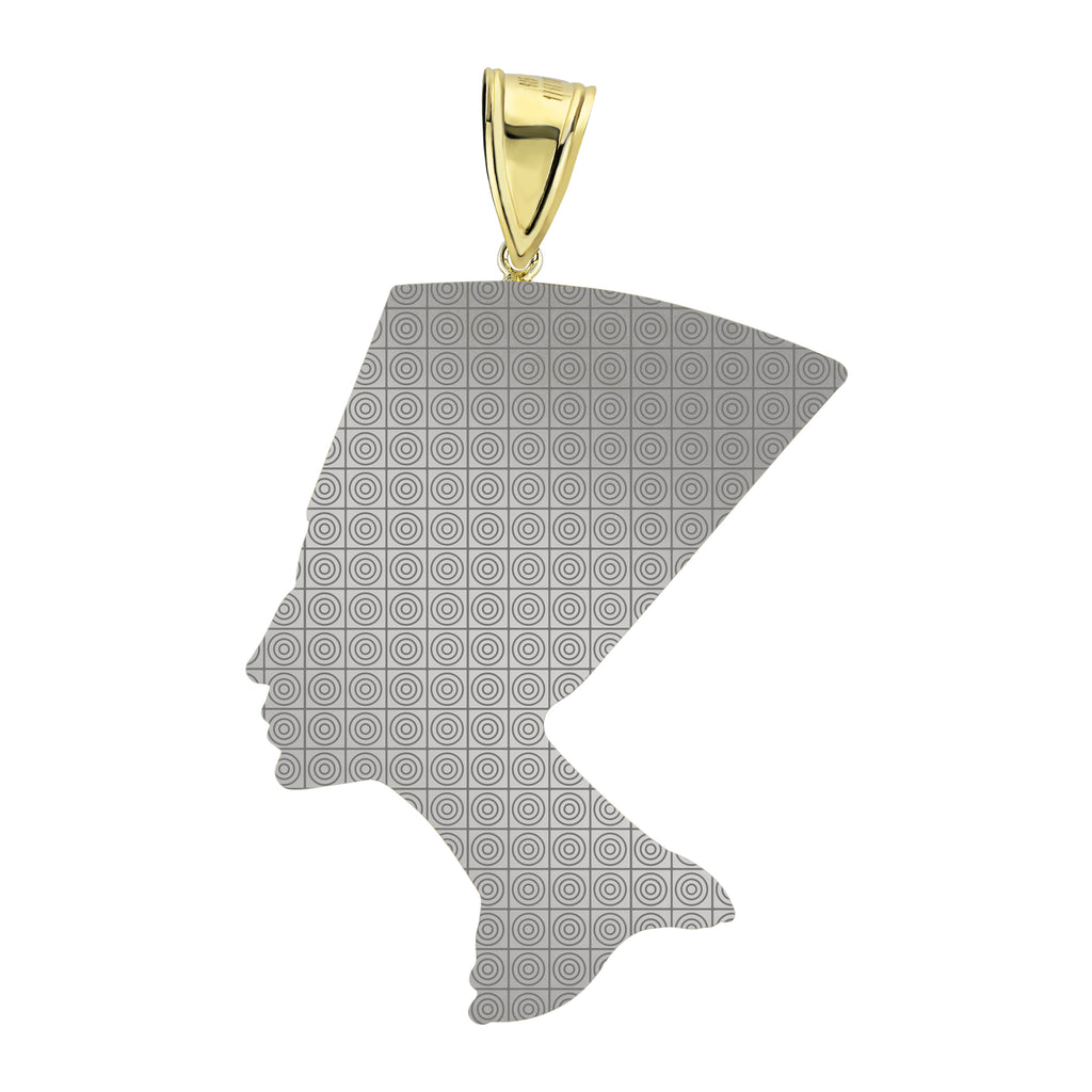 Egyptian Queen Nefertiti Head Diamond Cut Pendant Bonded 1/10th 10k Yellow White Gold  - karratluxe