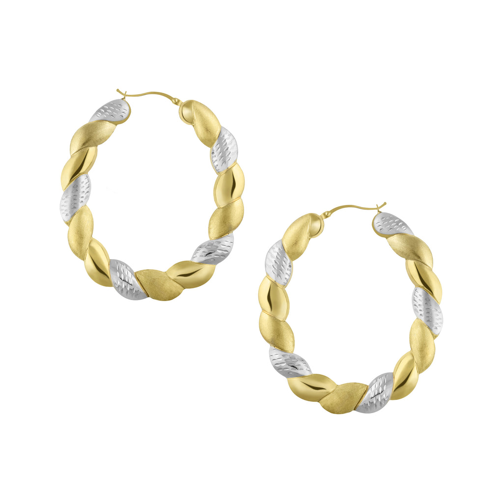 2 1/4" Oval Twisted Hoop Earrings Bonded 1/10th 10k Yellow Gold - karratluxe