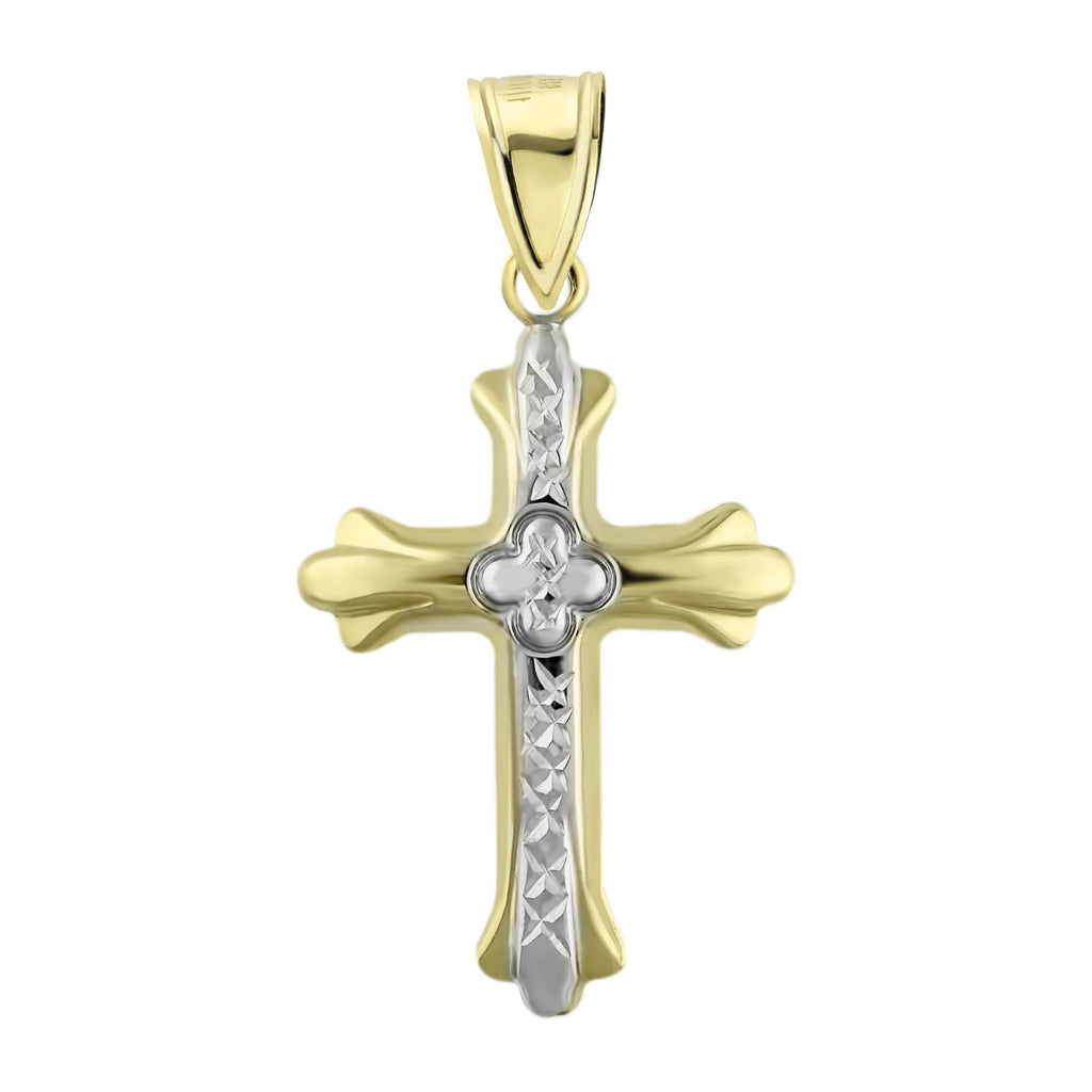 1 3/8" Diamond Cut Cross Charm Pendant Bonded 1/10th 10k Yellow White Gold - karratluxe