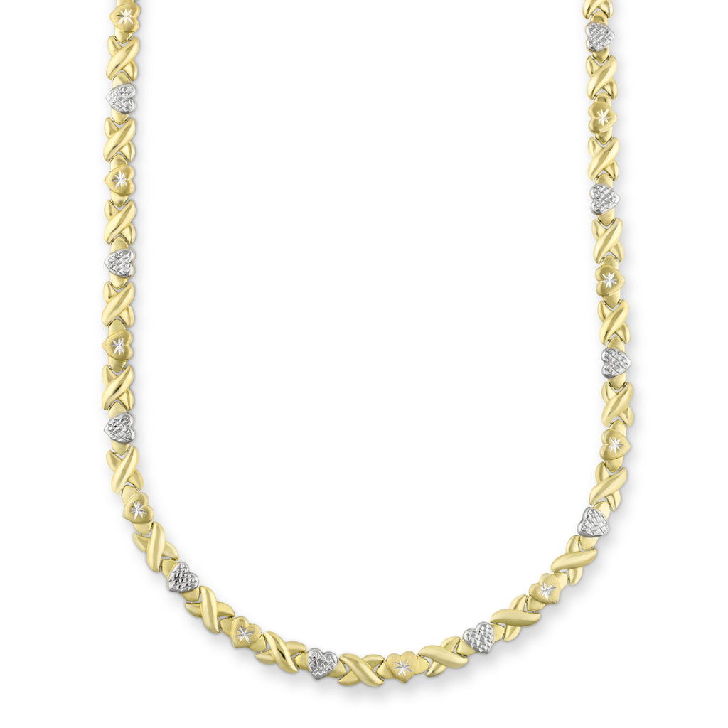 18" Diamond Cut Hearts and Kisses Necklace Bonded 1/10th 10k Yellow Gold XOXO - karratluxe