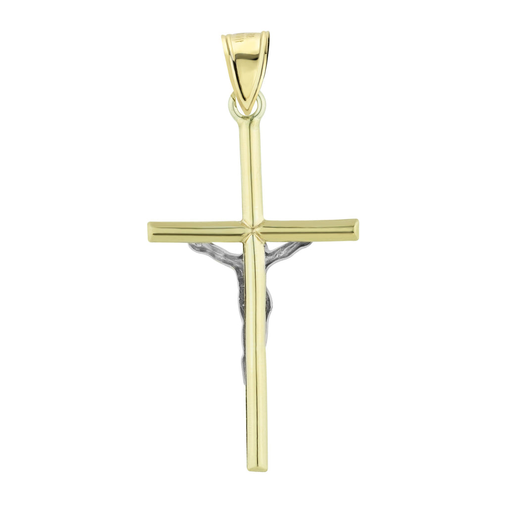 1 3/4" Jesus Crucifix Pendant Charm Bonded 1/10th 10k Yellow White Gold - karratluxe