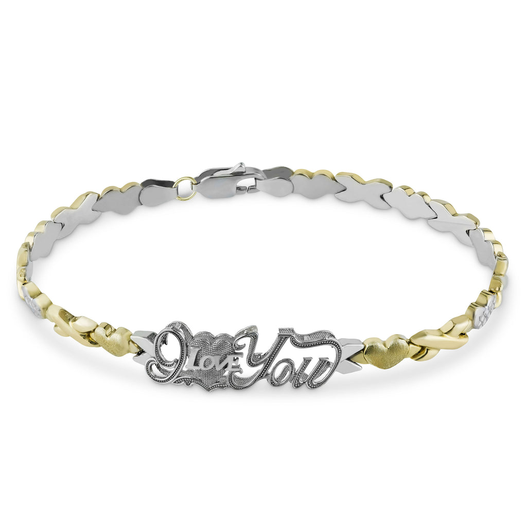 7.50" Diamond Cut LOVE Hearts and Kisses Stampato Bracelet Bonded 1/10th 10k Yellow Gold - karratluxe