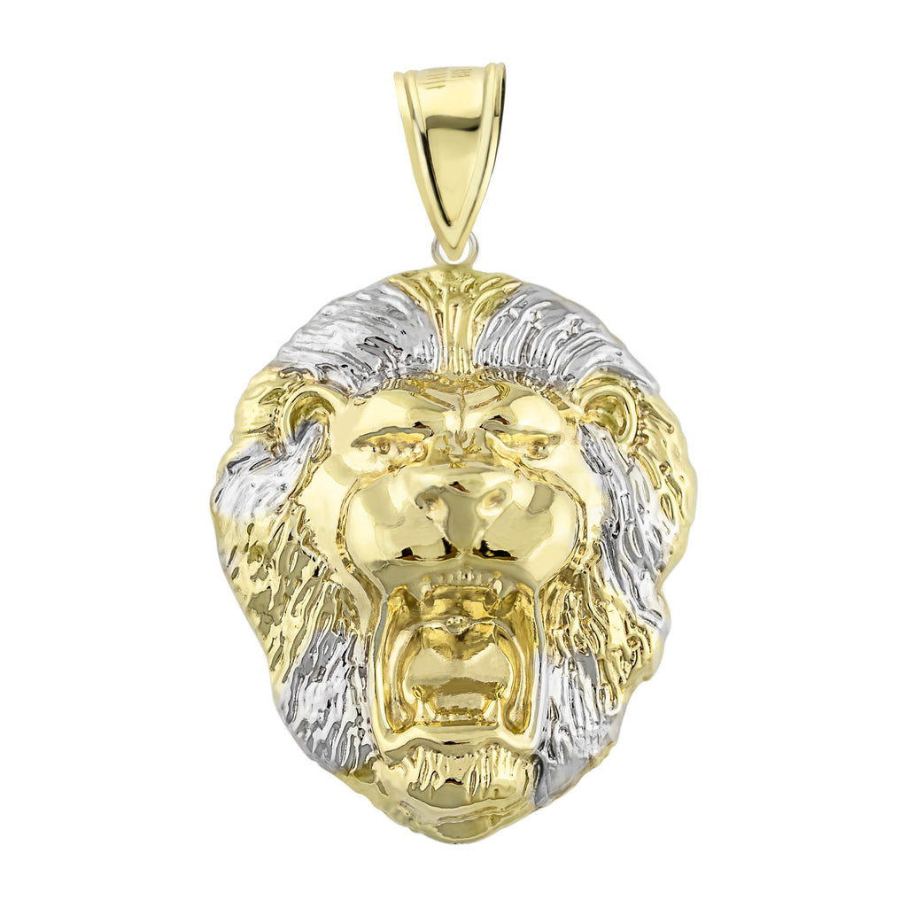 Men's Diamond Cut Roaring Lion Head Charm Pendant Bonded 1/10th 10k Yellow Gold  - karratluxe