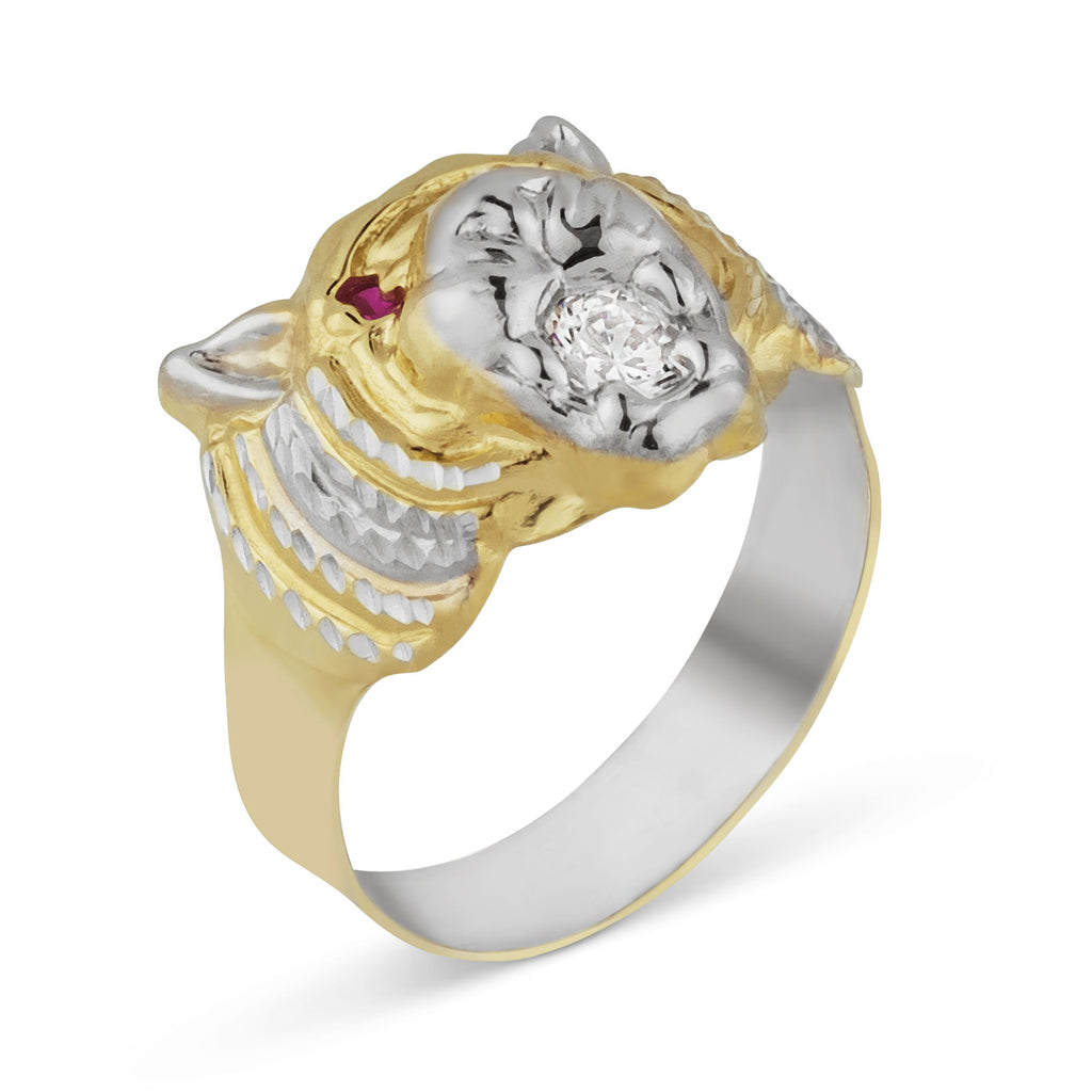 Medium Lion Head Ring Diamond Cut CZ Ring Bonded 1/10th 10k Yellow Gold Size 11 - karratluxe