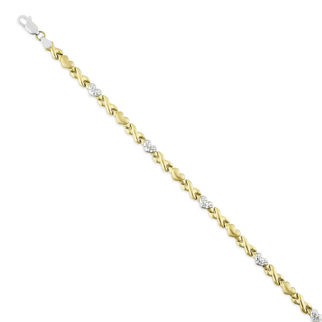 5mm Diamond Cut Hearts and Kisses Stampato Necklace Bonded 1/10th 10k Yellow Gold XOXO 18" - karratluxe