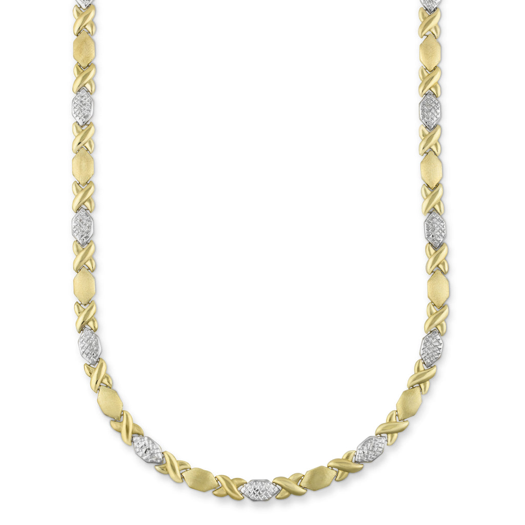 18" Diamond Cut Hugs and Kisses XOXO Stampato Necklace Bonded 1/10th 10k Yellow Gold - karratluxe