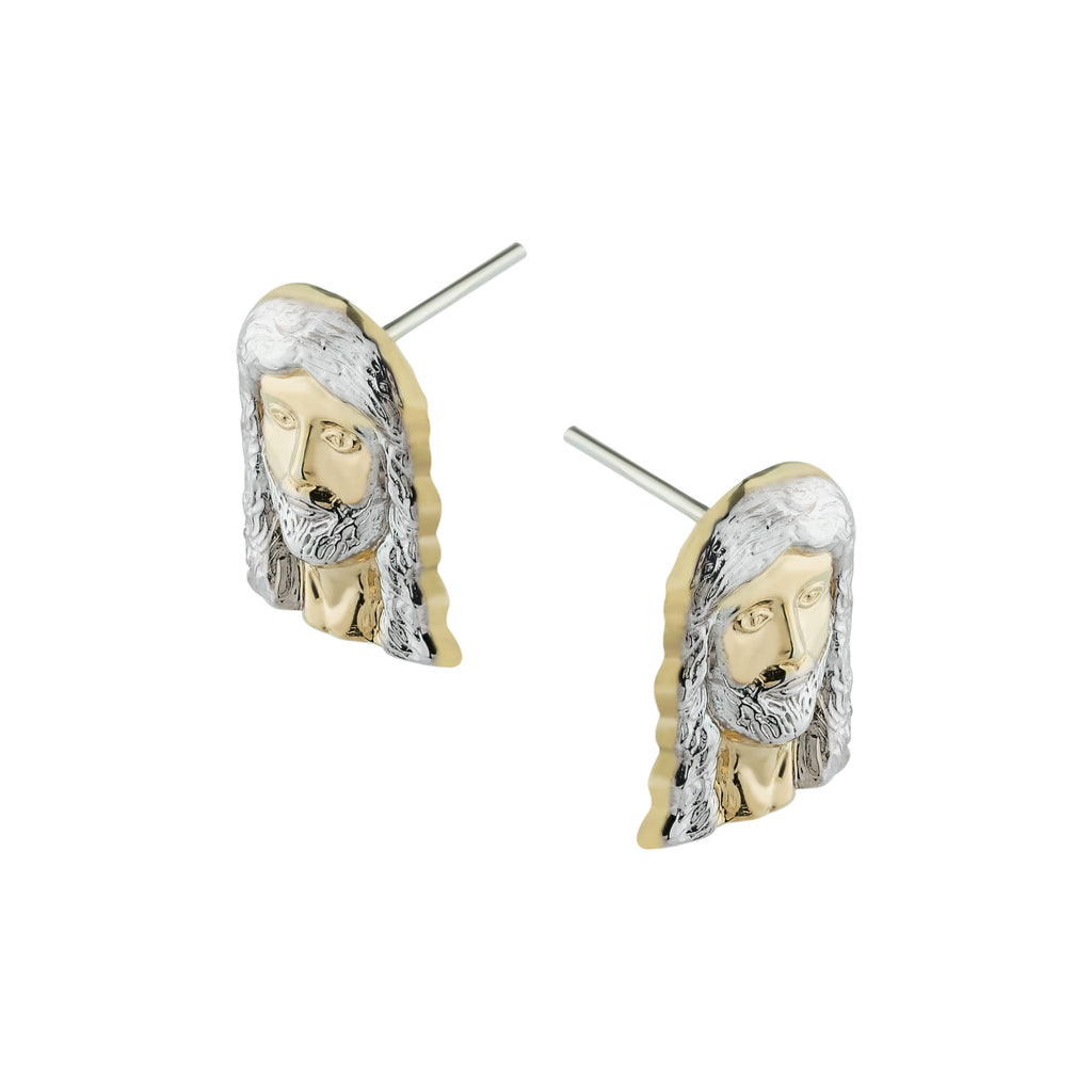 3/4" Jesus Head Diamond Cut Stud Earrings Bonded 1/10th 10k Yellow Gold GREAT GIFT - karratluxe