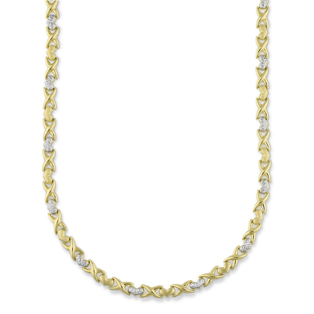 6.5mm Diamond Cut Hearts and Kisses Stampato Necklace Bonded 1/10th 10k Yellow Gold XOXO 18" - karratluxe