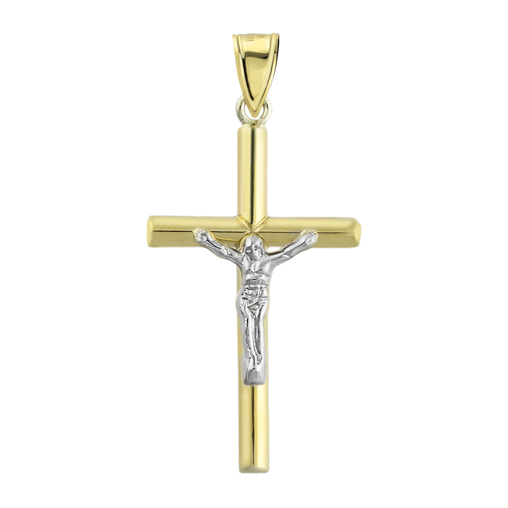 1 3/4" Jesus Crucifix Pendant Bonded 1/10th 10k Yellow White Gold - karratluxe