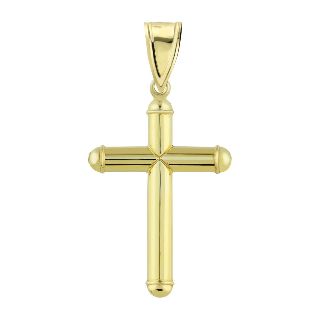 Tube Diamond Cut Cross Charm Pendant Bonded 1/10th 10k Yellow White Gold - karratluxe