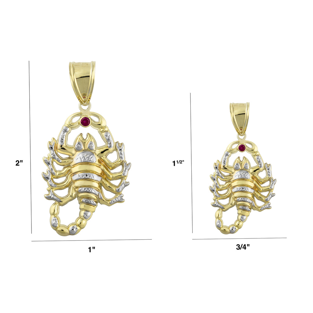 Scorpion Two-Tone Diamond Cut Charm Pendant Bonded 1/10th 10k Yellow White Gold  - karratluxe