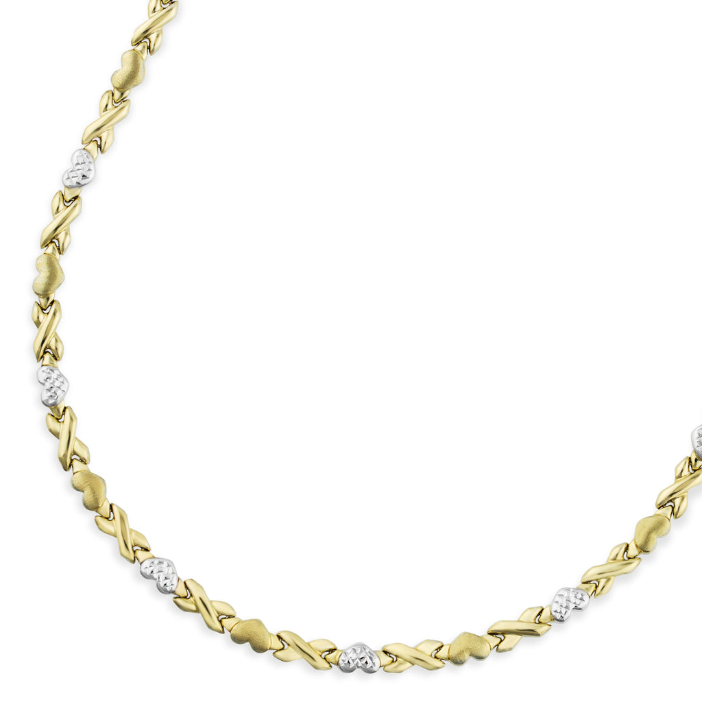 5mm Diamond Cut Hearts and Kisses Stampato Necklace Bonded 1/10th 10k Yellow Gold XOXO 18" - karratluxe