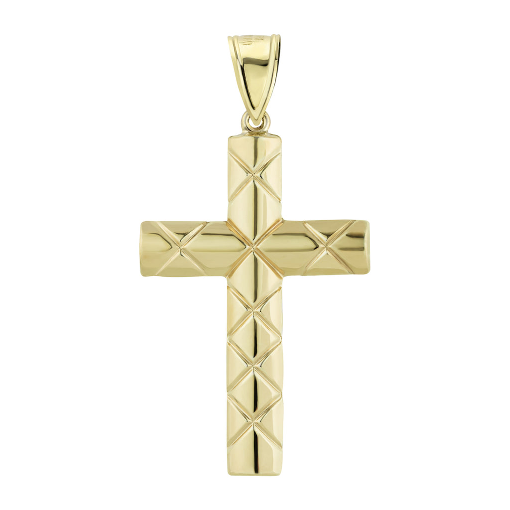 3.25" Huge Tube Cross Jesus Crucifix Pendant Diamond Cut Bonded 1/10th 10k Yellow Gold  - karratluxe