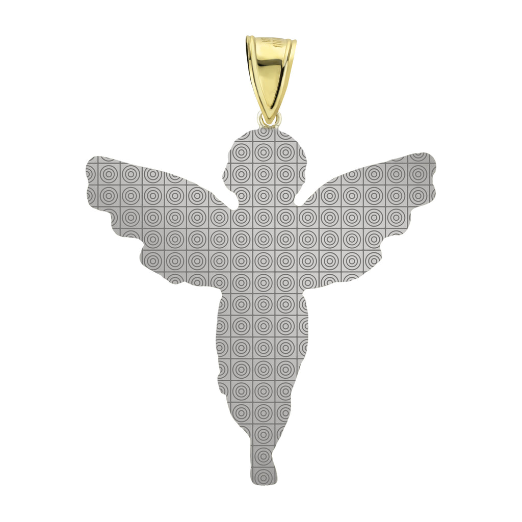 Men's Two Tone Baby Angel Pendant Bonded 1/10th 10k Yellow White Gold  - karratluxe