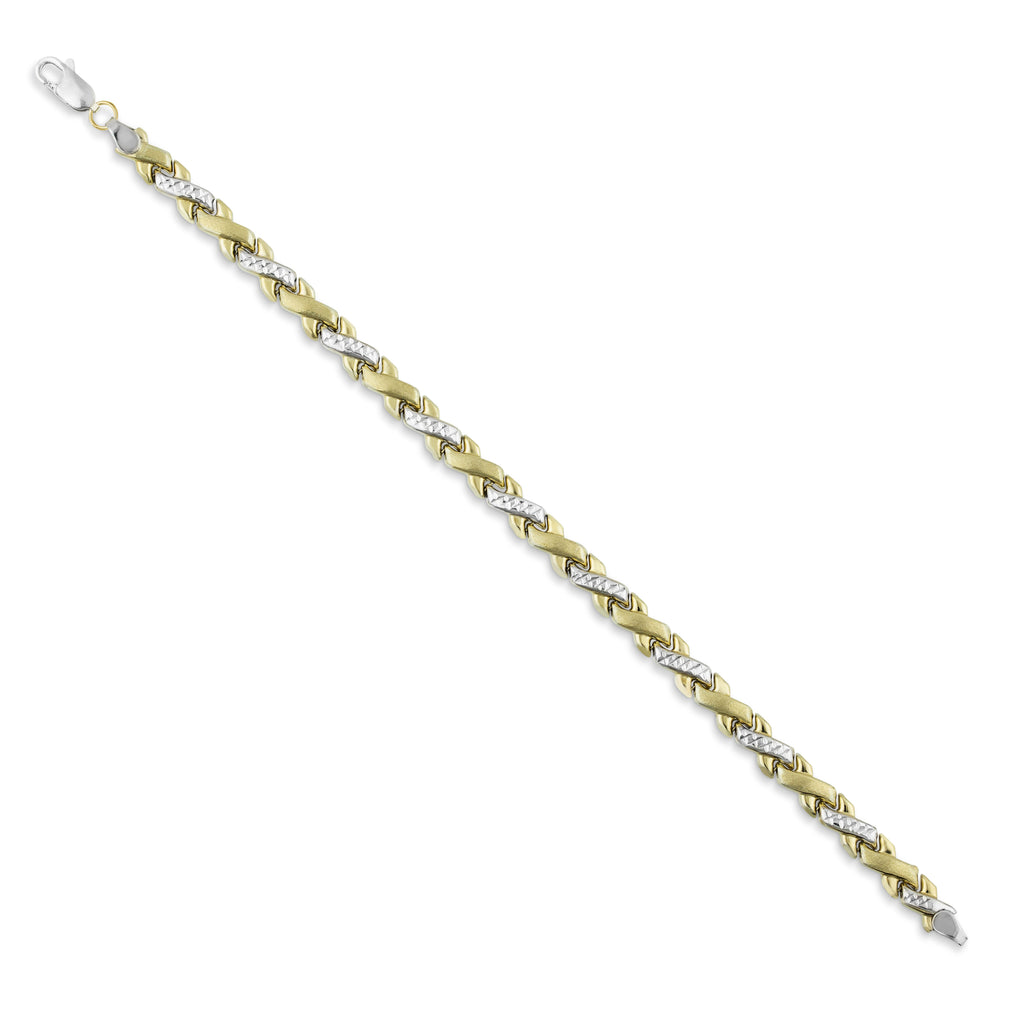 7.50" X Design Diamond Cut Bracelet Bonded 1/10th 10k Yellow Gold XOXO - karratluxe