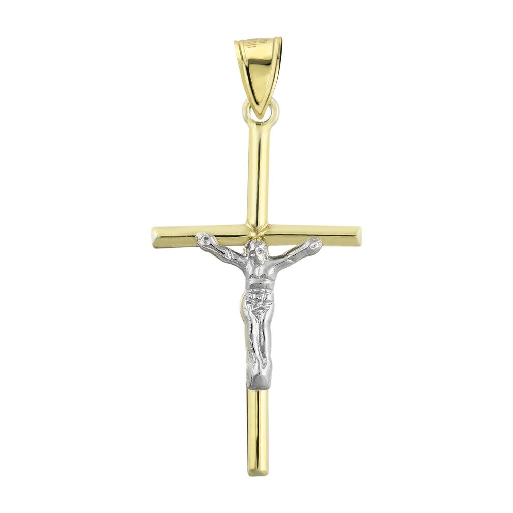 1 3/4" Jesus Crucifix Pendant Charm Bonded 1/10th 10k Yellow White Gold - karratluxe