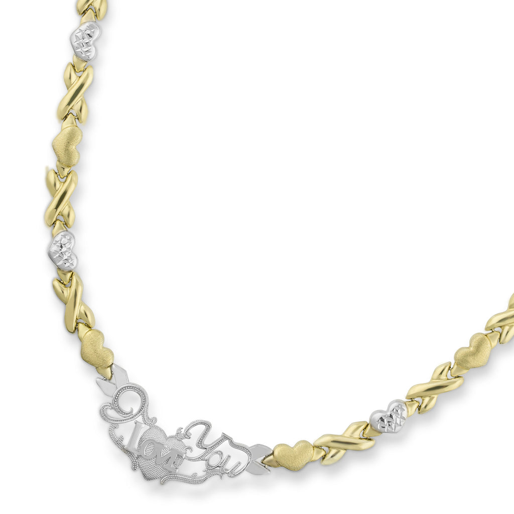 18" Diamond Cut LOVE Hearts and Kisses Stampato Necklace Bonded 1/10th 10k Yellow Gold - karratluxe