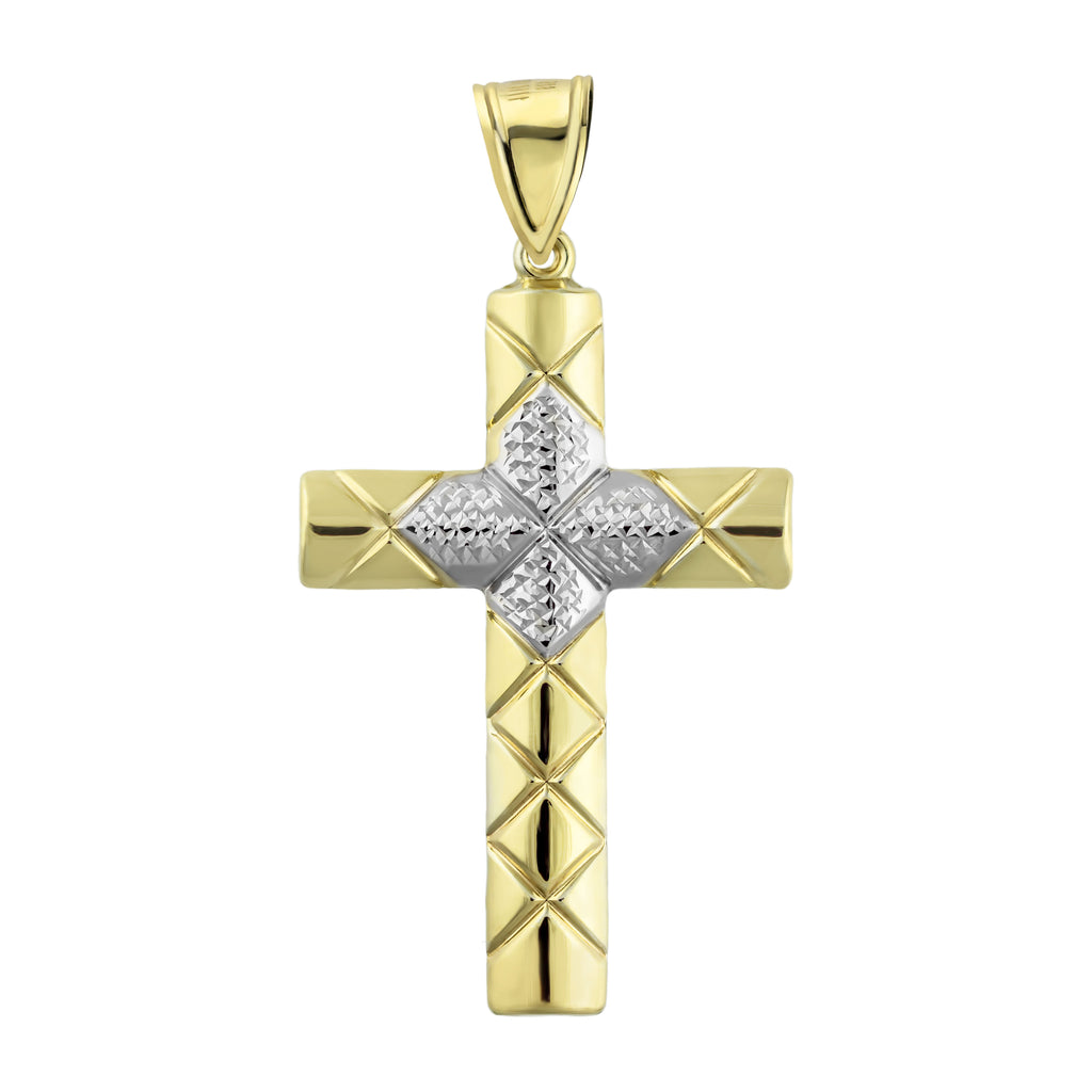 2 1/4" Diamond Cut Tube Cross Bonded 1/10th 10k Yellow White Gold - karratluxe