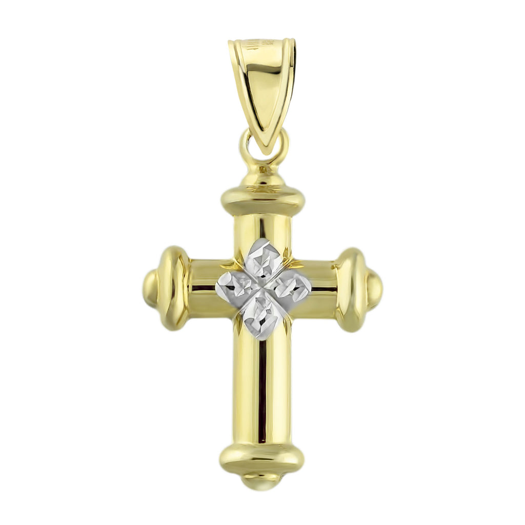 1 1/4" Reversible Two-Tone Cross Charm Pendant Necklace Bonded 1/10th 10k Yellow Gold - karratluxe