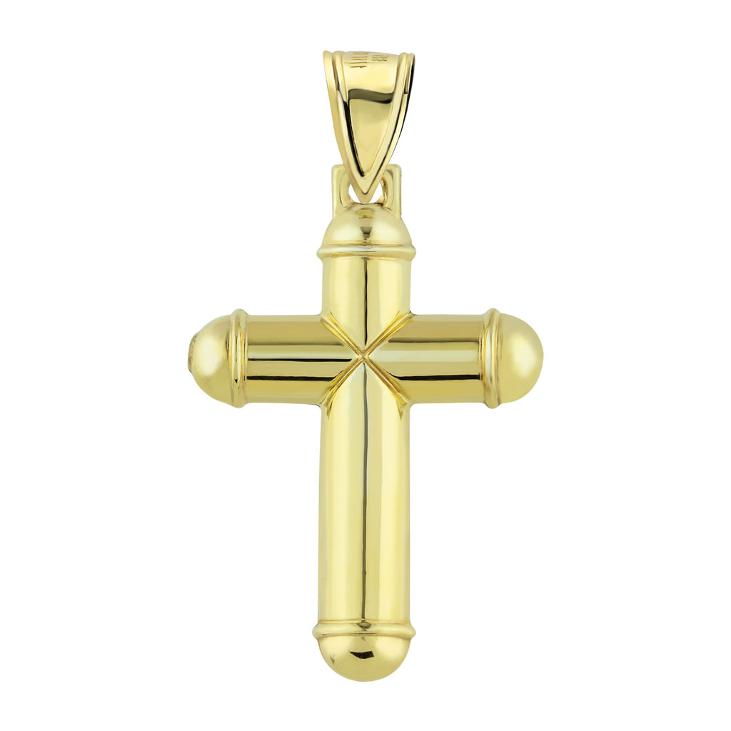 Diamond Cut Tube Cross Charm Pendant Bonded 1/10th 10k Yellow White Gold  - karratluxe