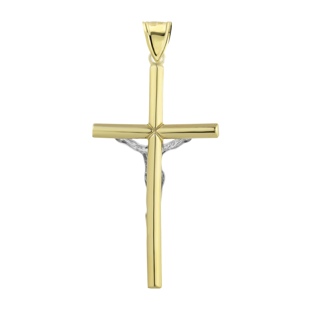 2 1/4" Jesus Crucifix Pendant Bonded 1/10th 10k Yellow White Gold  - karratluxe