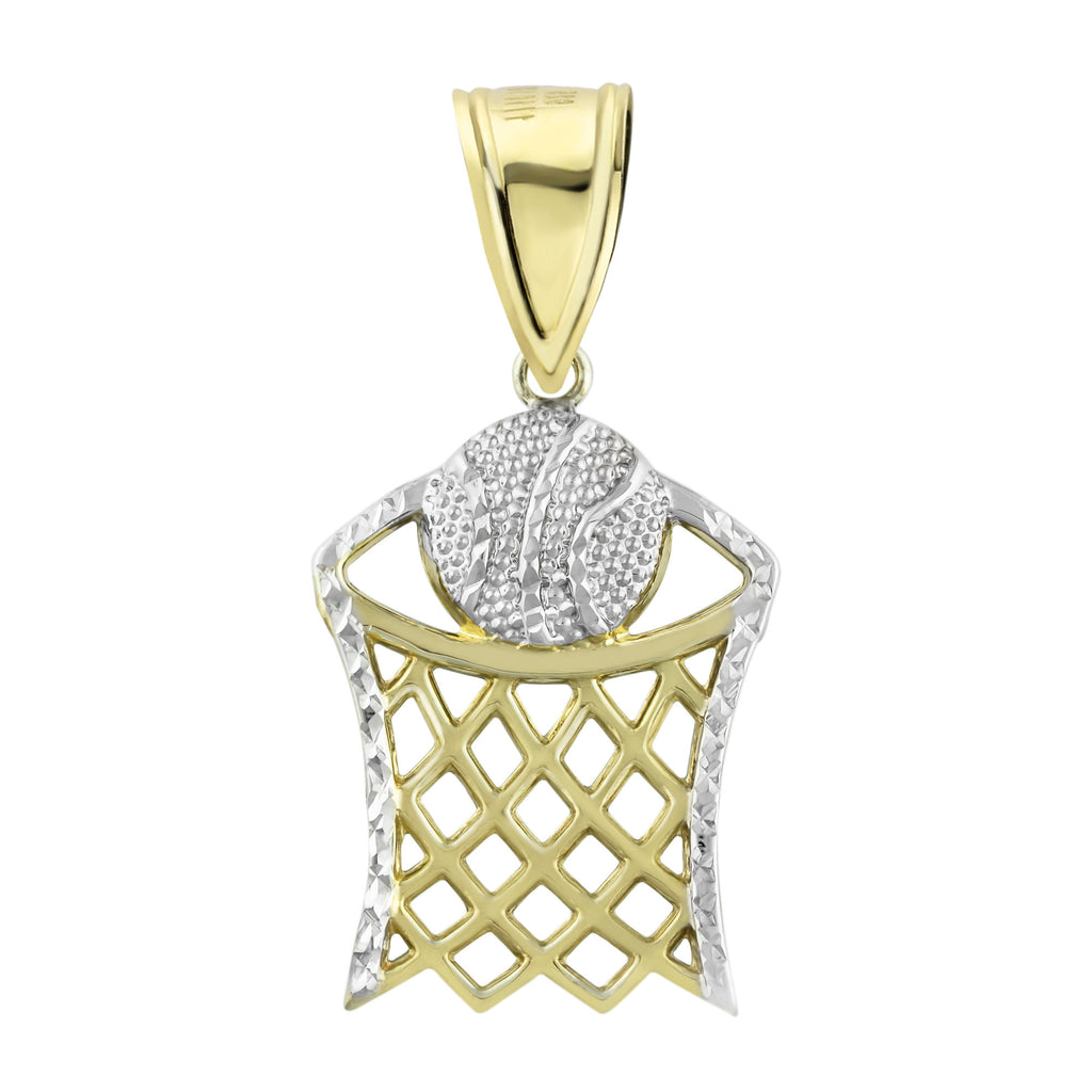 1 3/4" Basketball Net Hoop Pendant Charm Diamond Cut Bonded 1/10th 10k Yellow Gold  - karratluxe