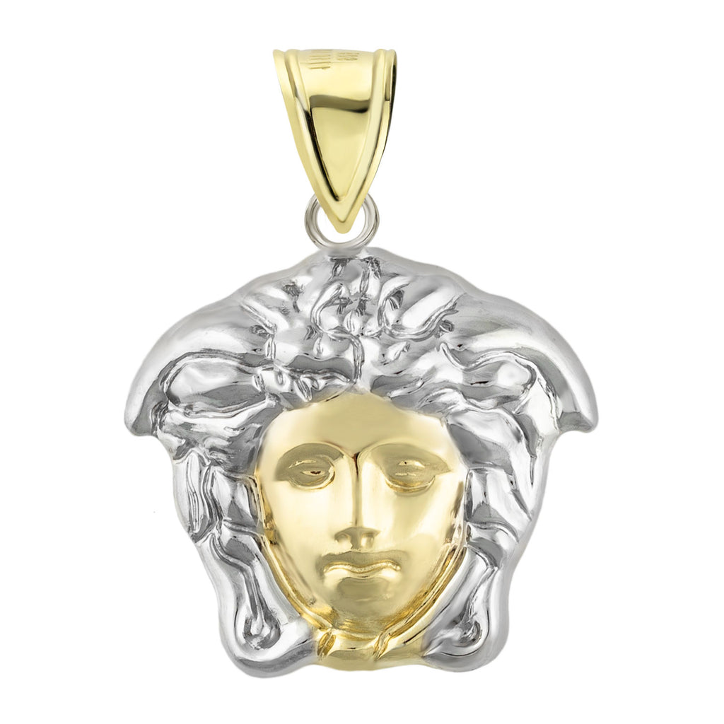 1 3/8" Medusa Diamond Cut Charm Pendant Two-Tone Bonded 1/10th 10k Yellow White Gold  - karratluxe