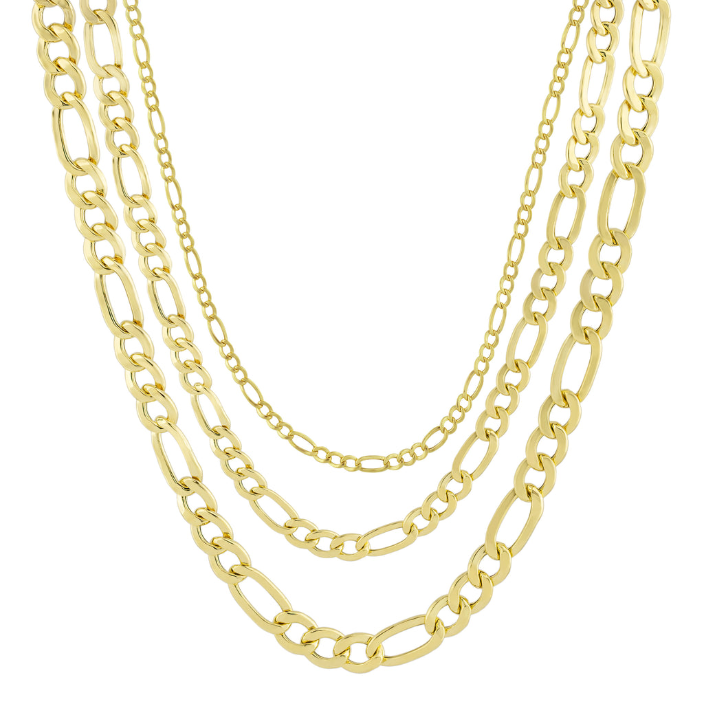 Hollow Figaro Chain Necklace Real 10K Gold Bonded 925 - karratluxe