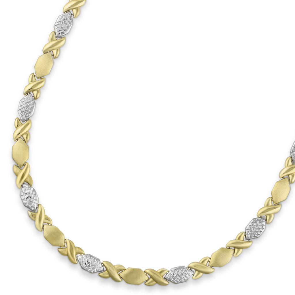 18" Diamond Cut Hugs and Kisses XOXO Stampato Necklace Bonded 1/10th 10k Yellow Gold - karratluxe