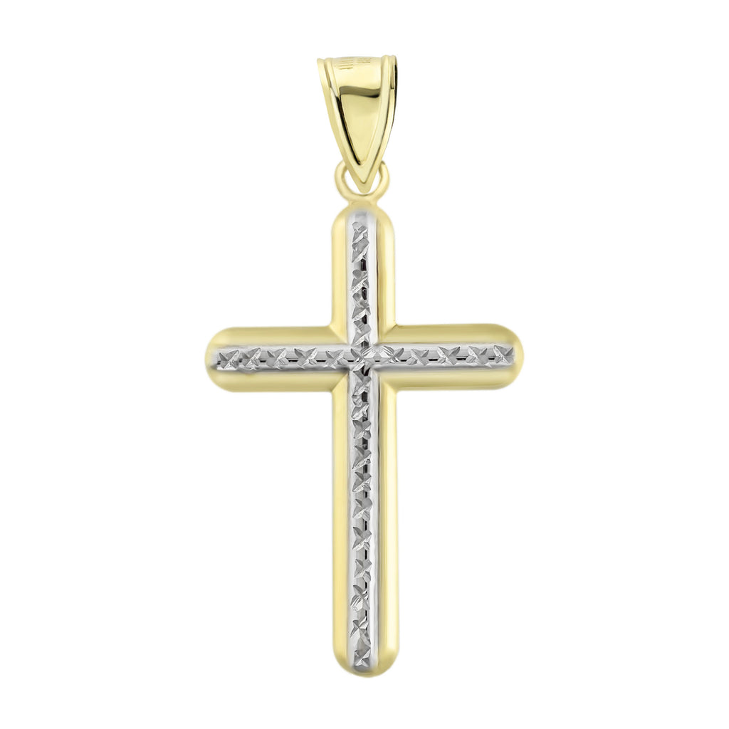 1 3/4" Diamond Cut Cross Pendant Charm Bonded 1/10th 10k Yellow Gold  - karratluxe