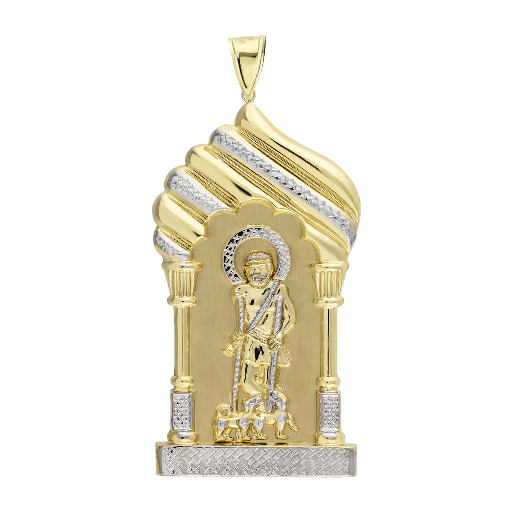 3 1/2" Huge Saint Lazarus Jesus Pendant Textured Bonded 1/10th 10k Yellow Gold - karratluxe