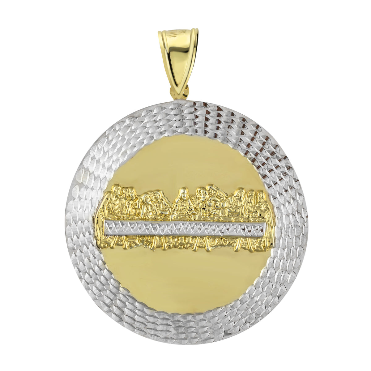 10K Solid Yellow Gold Diamond-Cut Round Last Supper Charm Pendant – By Diamomo – Choose Size
