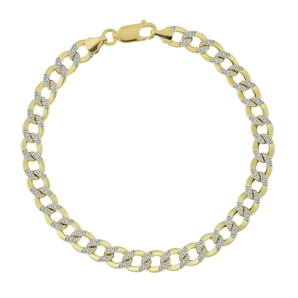 Hollow Curb 2-Tone  Bracelet Real 10K Gold Bonded 925 - karratluxe