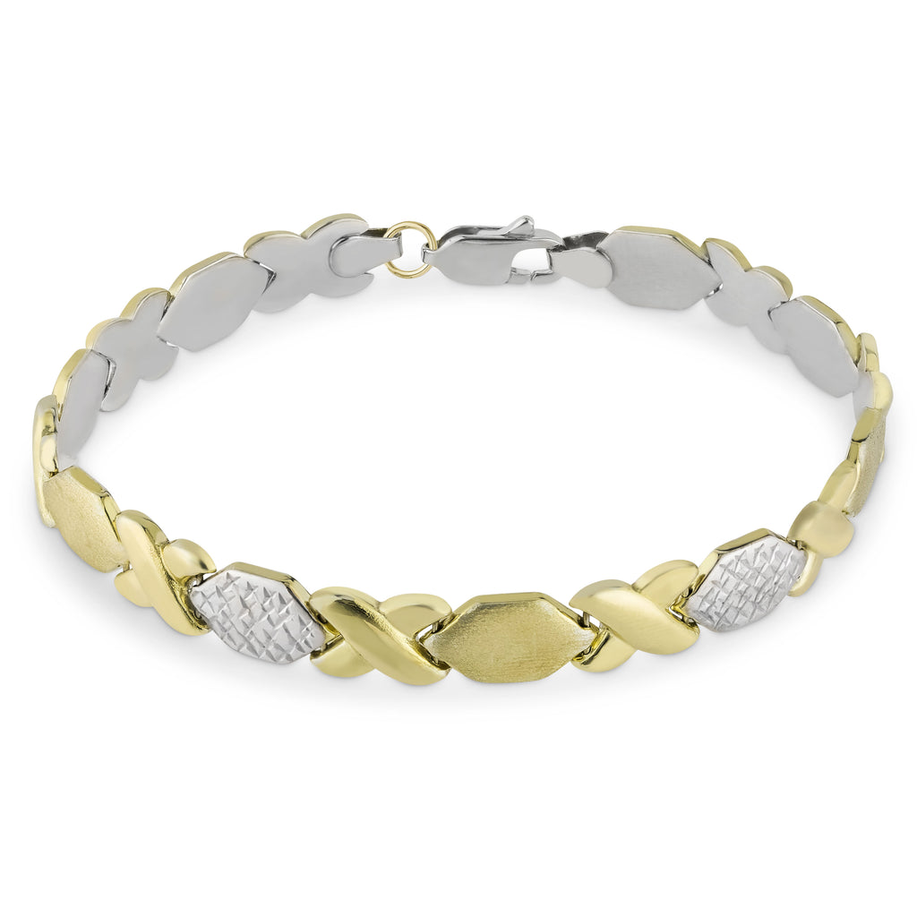 7.50" Diamond Cut Hugs and Kisses XOXO Stampato Bracelet Bonded 1/10th 10k Yellow Gold - karratluxe