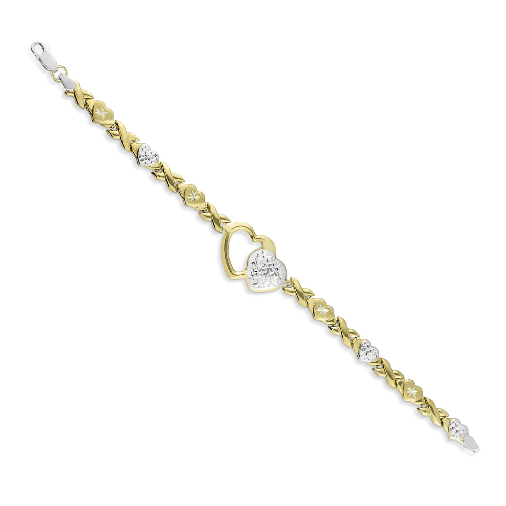 7.5" Diamond Cut Hearts and Kisses Stampato Bracelet Bonded 1/10th 10k Yellow Gold - karratluxe