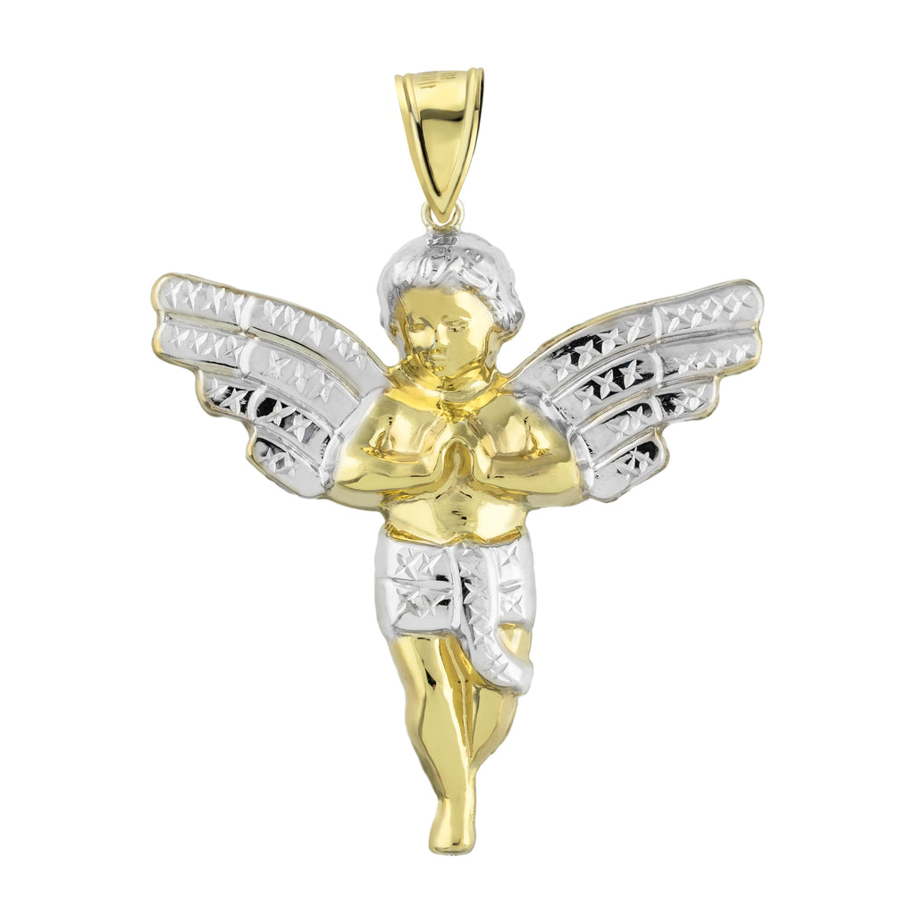 3.25" Huge Two Tone Baby Angel Pendant Charm Bonded 1/10th 10k Yellow Gold  - karratluxe