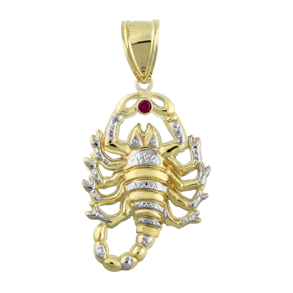 Scorpion Two-Tone Diamond Cut Charm Pendant Bonded 1/10th 10k Yellow White Gold  - karratluxe