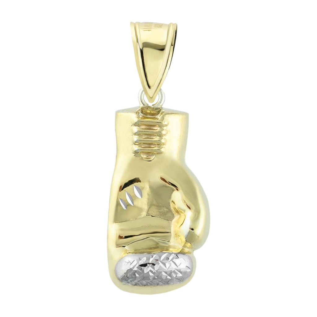 1 3/8" Boxing Glove Pendant Diamond Cut Bonded 1/10th 10k Yellow White Gold  - karratluxe