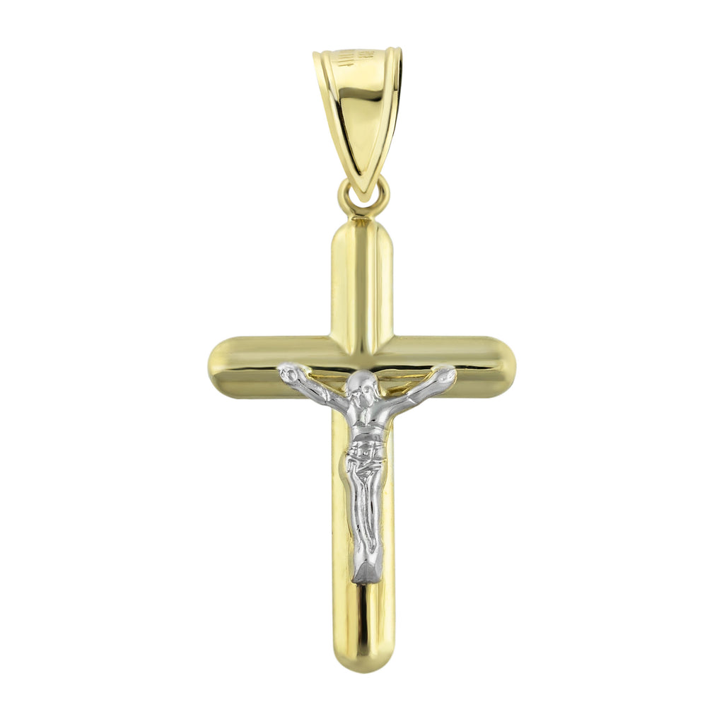 1 3/4" Cross Jesus Crucifix Pendant Diamond Cut Bonded 1/10th 10k Yellow White Gold  - karratluxe