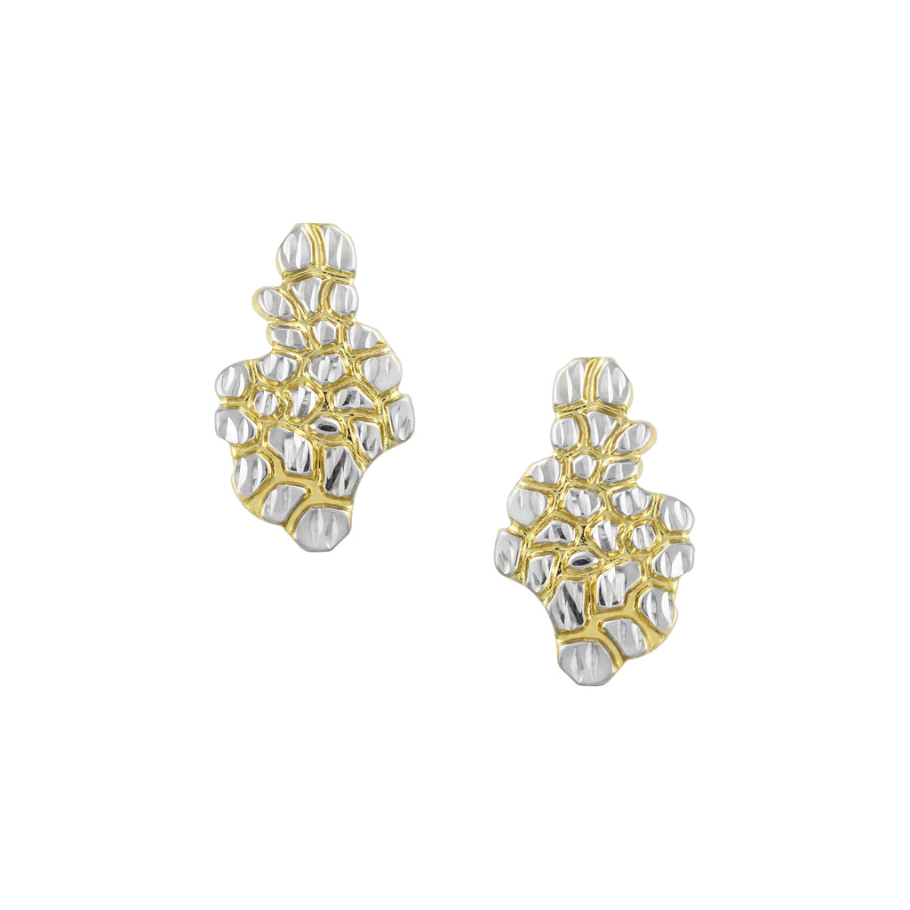 1" Nugget Diamond Cut Stud Earrings Bonded 1/10th 10k Yellow Gold - karratluxe