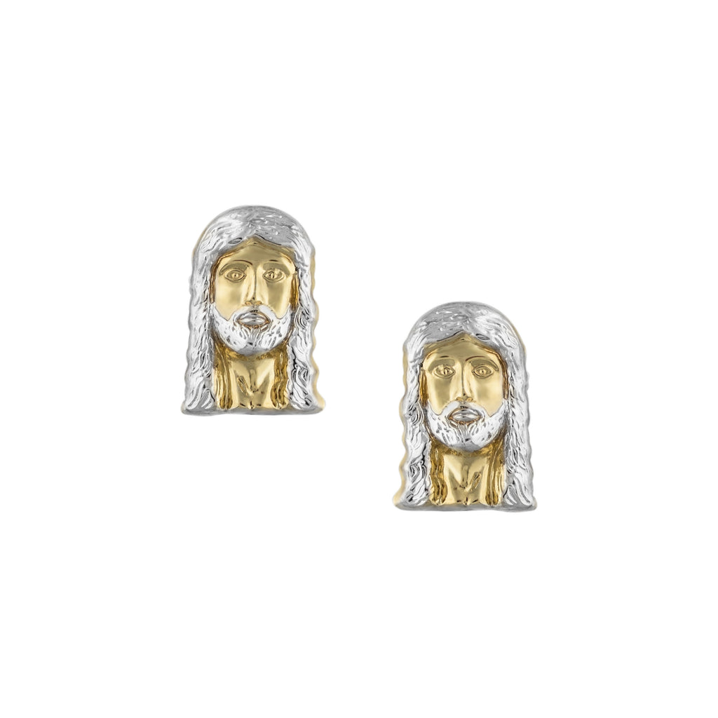 3/4" Jesus Head Diamond Cut Stud Earrings Bonded 1/10th 10k Yellow Gold GREAT GIFT - karratluxe