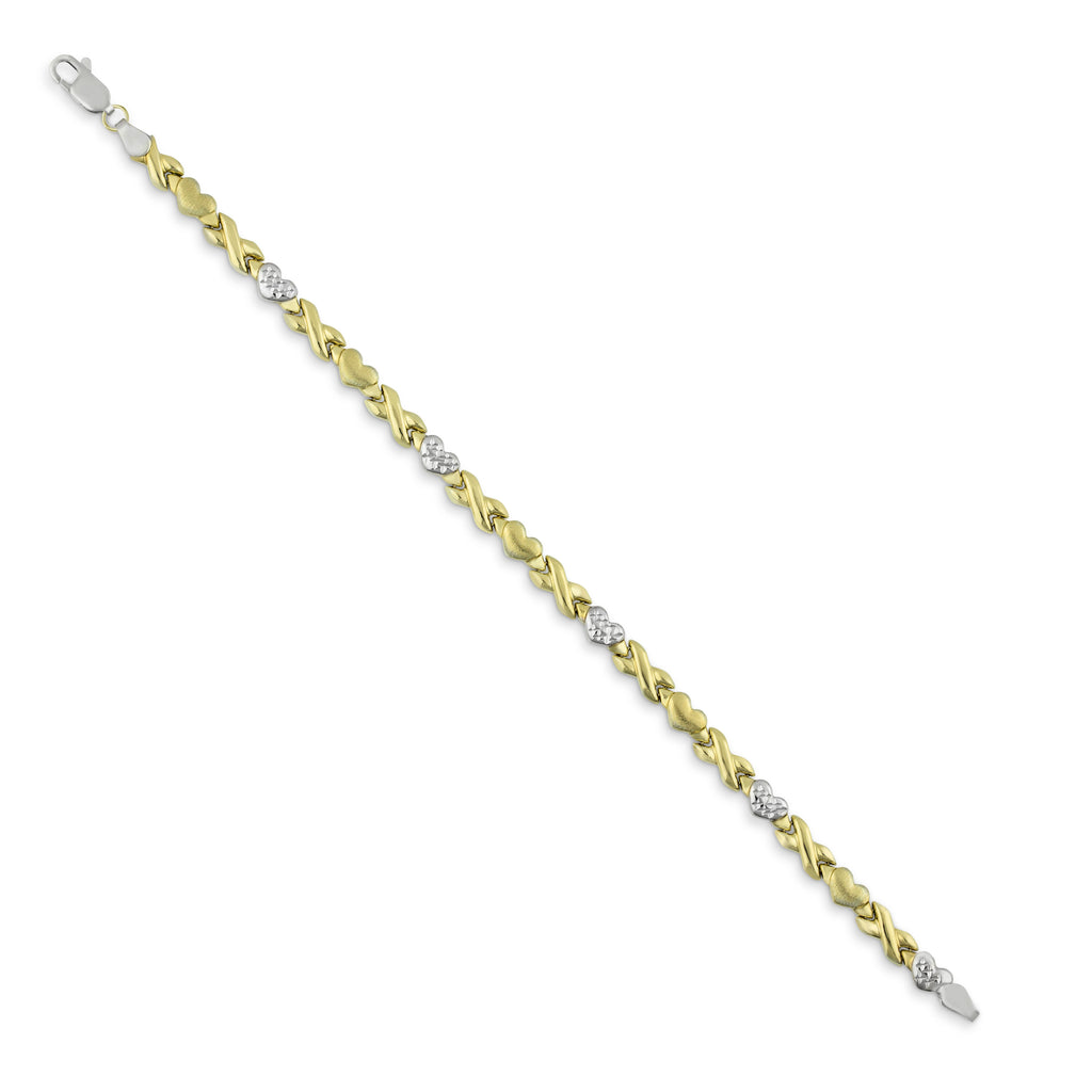 6.5mm Diamond Cut Hearts and Kisses Bracelet Bonded 1/10th 10k Yellow Gold XOXO 7.5" - karratluxe